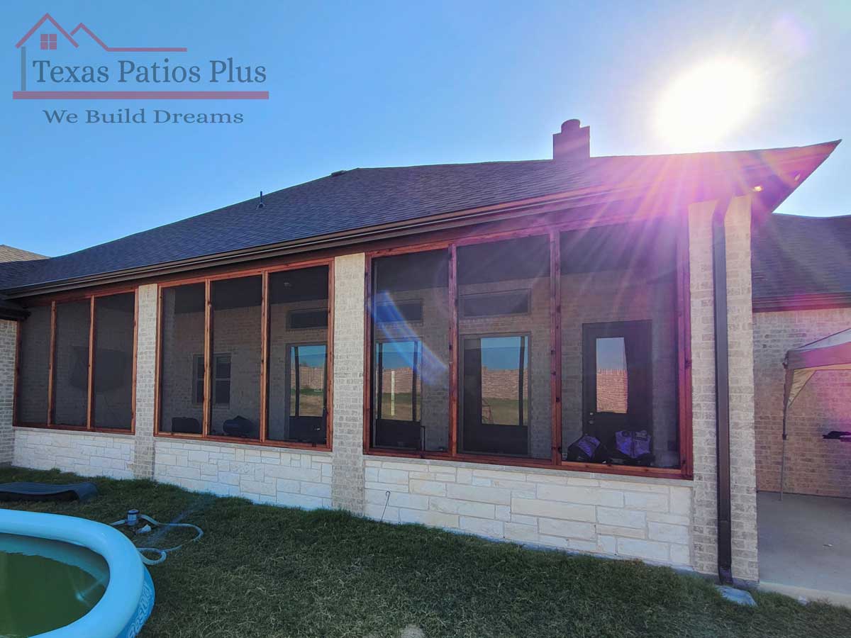 Screened patio room completed by Texas Patios Plus