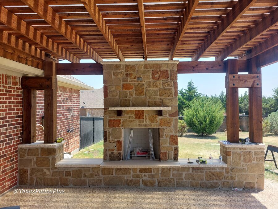 Outdoor fireplace built by Texas Patios Plus in south DFW