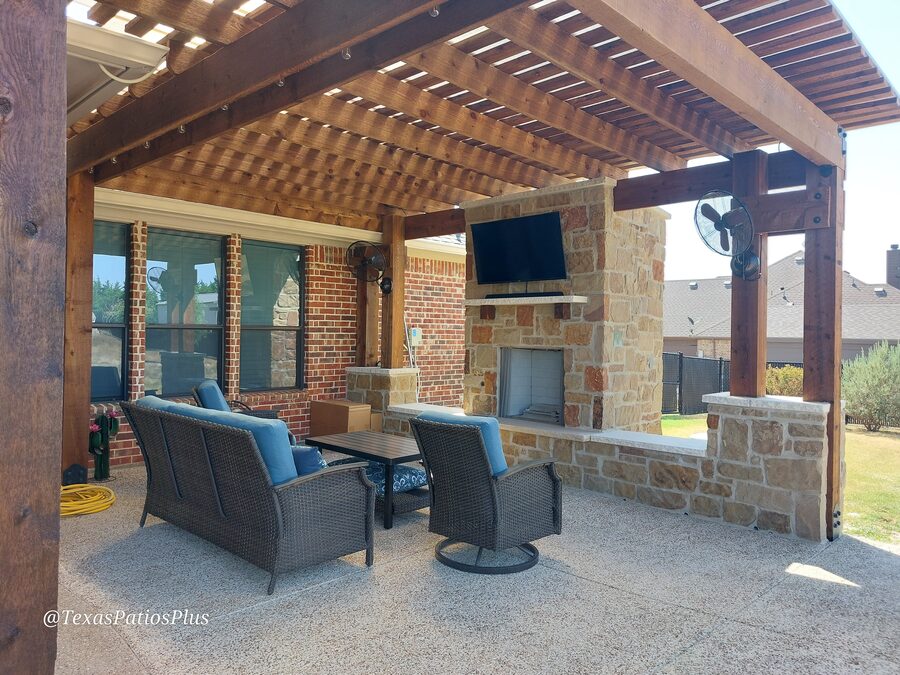 Outdoor fireplace built by Texas Patios Plus in south DFW