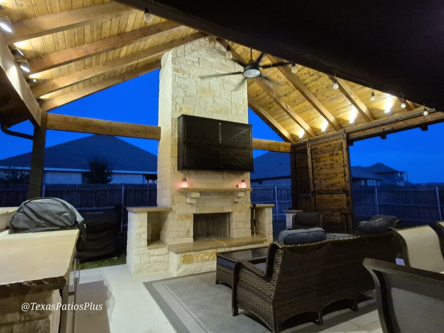 Outdoor fireplace built by Texas Patios Plus in south DFW