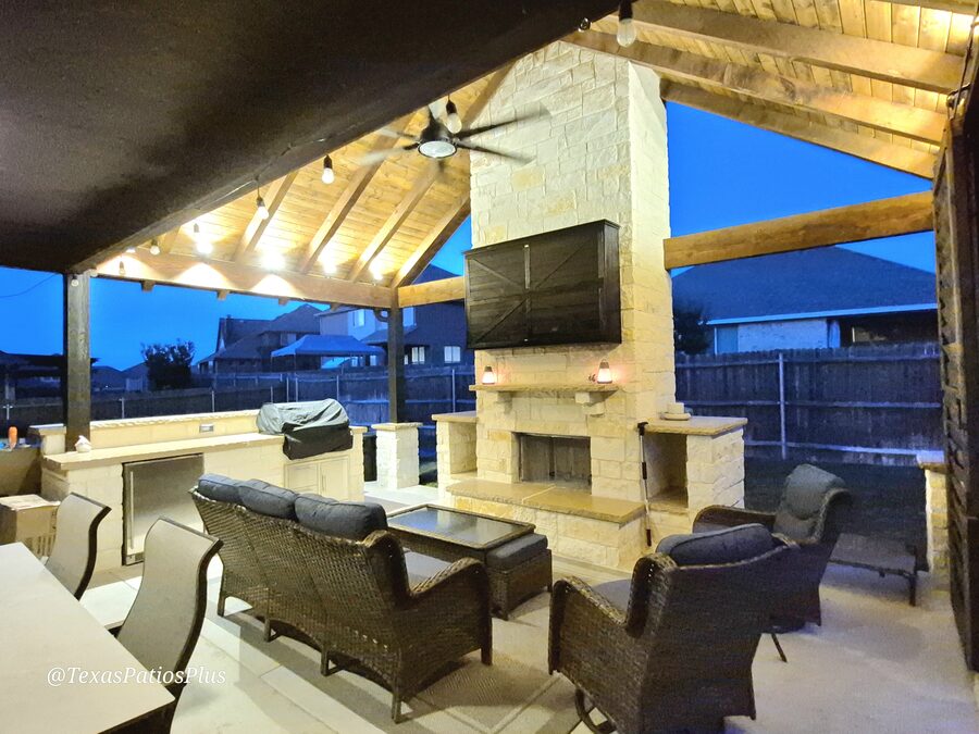 Outdoor fireplace built by Texas Patios Plus in south DFW