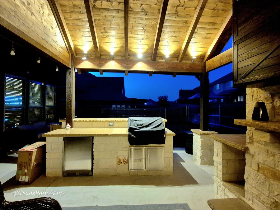 Outdoor fireplace built by Texas Patios Plus in south DFW