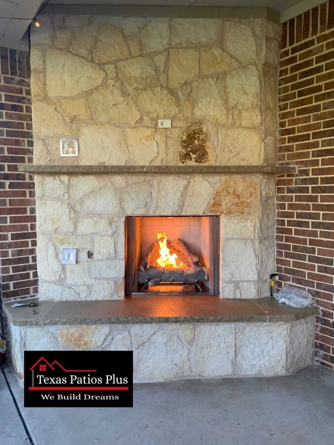 Outdoor fireplace built by Texas Patios Plus in south DFW
