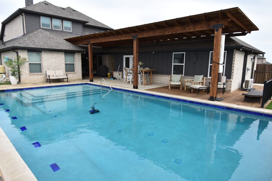 Pool and covered patio built by Texas Patios Plus