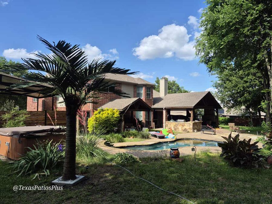 Faux palm trees installed by Texas Patios Plus in south DFW