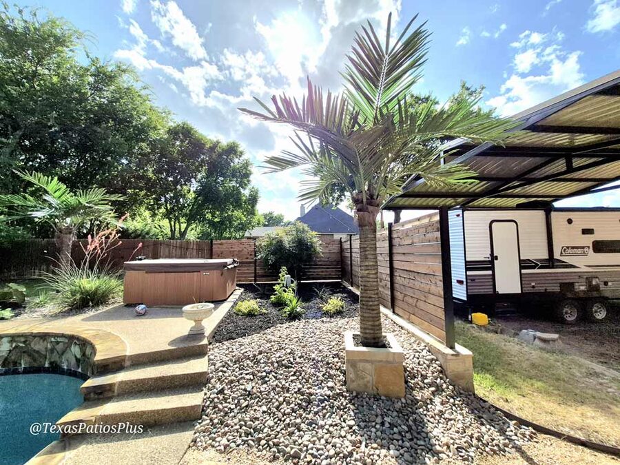 Faux palm trees installed by Texas Patios Plus in south DFW